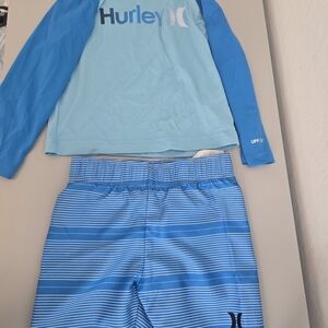 Hurley Boys Light Blue and Royal Blue Long Sleeve Rash Guard Swim Set